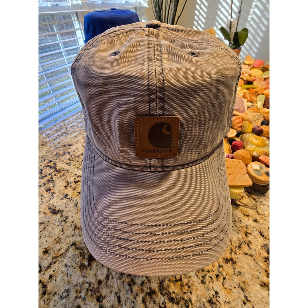 Carhartt Mens Canvas Baseball Cap Gray Adjustable‎ Strapback Hat Logo Patch